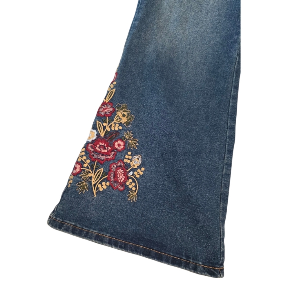 Oak & Vine Flare Wide Leg High Rise Stretch Embroidered Blue Jeans Plus Size 20 - Picture 4 of 12